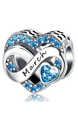 delightful silver heart March birthstone baby charm
